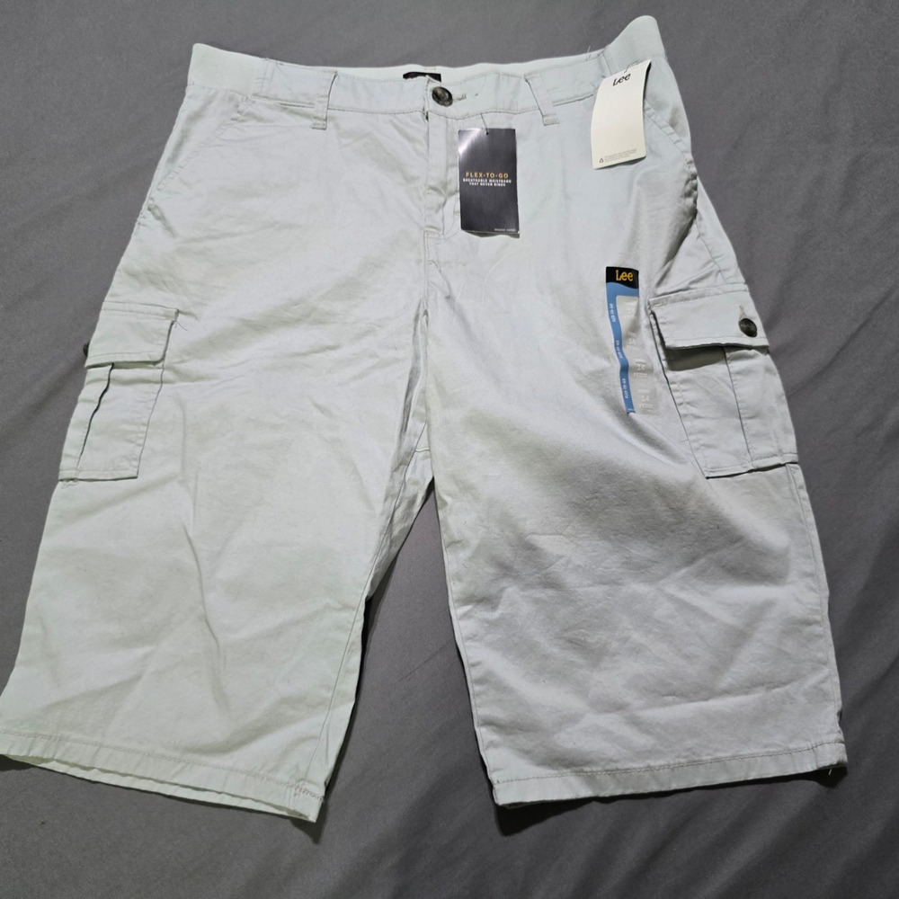 Lee Cargo Shorts Women 14 Petite Grey Flex-To-Go Skimmer Mid Rise NWT 112329170